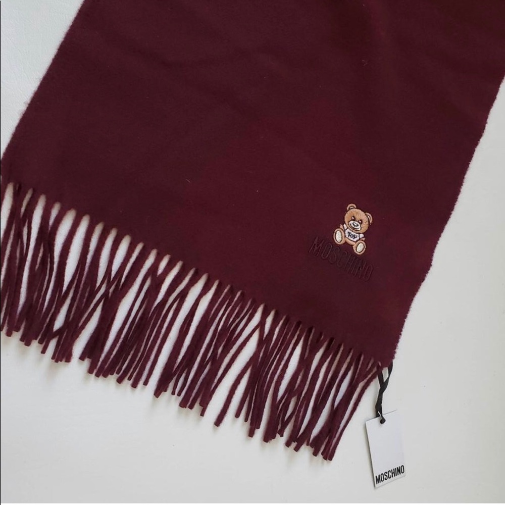 Moschino teddy bear wool scarf- burgundy